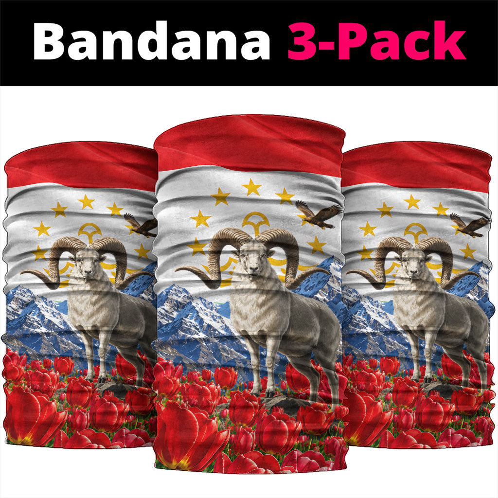 Tajikistan National Pride Neck Gaiter Ismoil Somoni Monument Marco Polo Sheep Flag