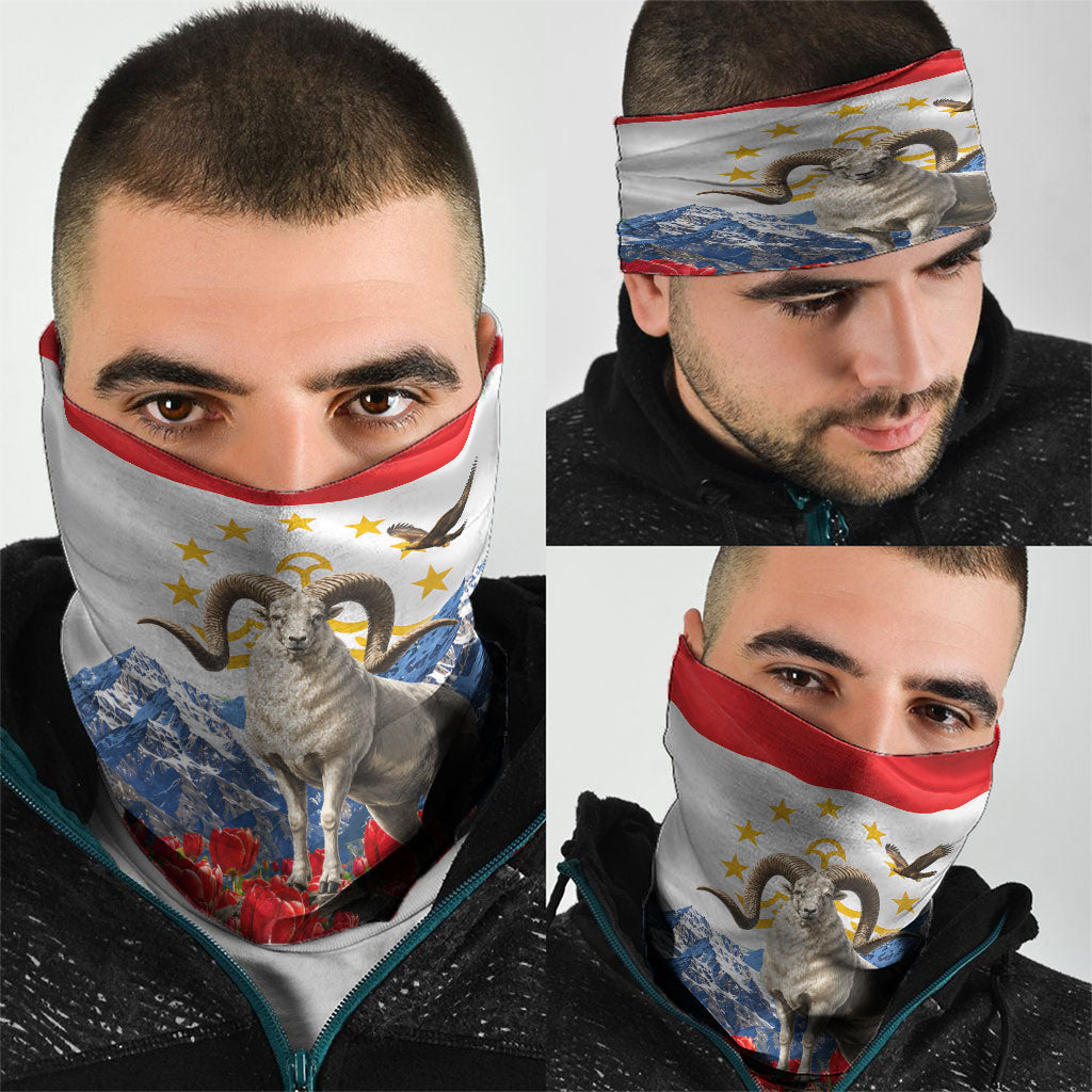 Tajikistan National Pride Neck Gaiter Ismoil Somoni Monument Marco Polo Sheep Flag