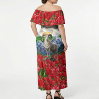 Tajikistan National Pride Off Shoulder Maxi Dress Ismoil Somoni Monument Marco Polo Sheep Flag