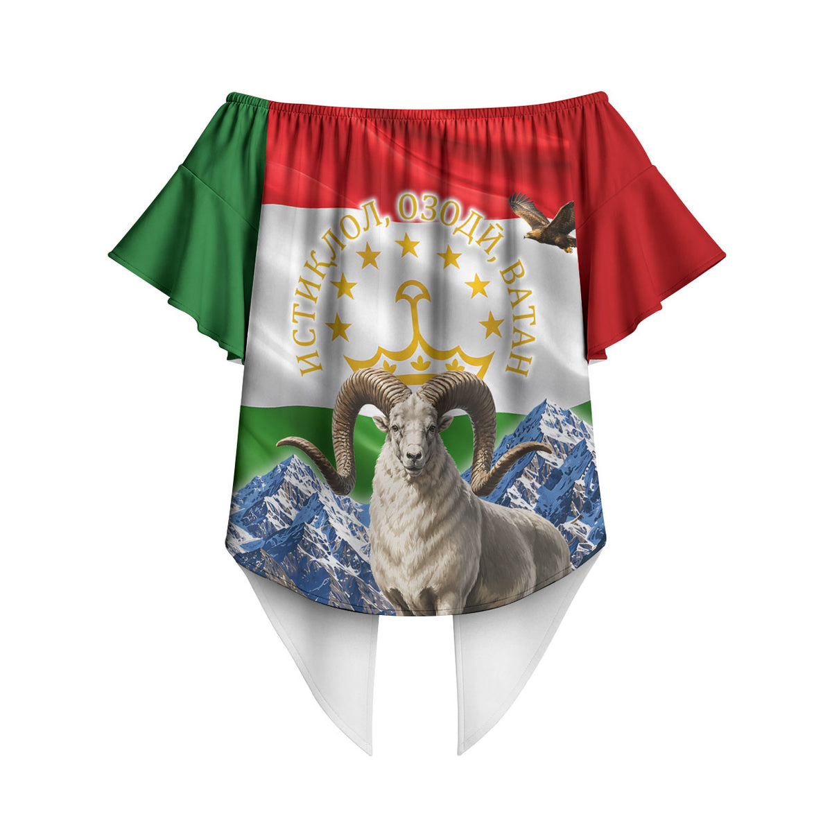 Tajikistan National Pride Off Shoulder Wrap Waist Top Ismoil Somoni Monument Marco Polo Sheep Flag
