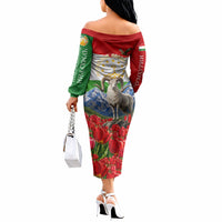 Tajikistan National Pride Off The Shoulder Long Sleeve Dress Ismoil Somoni Monument Marco Polo Sheep Flag
