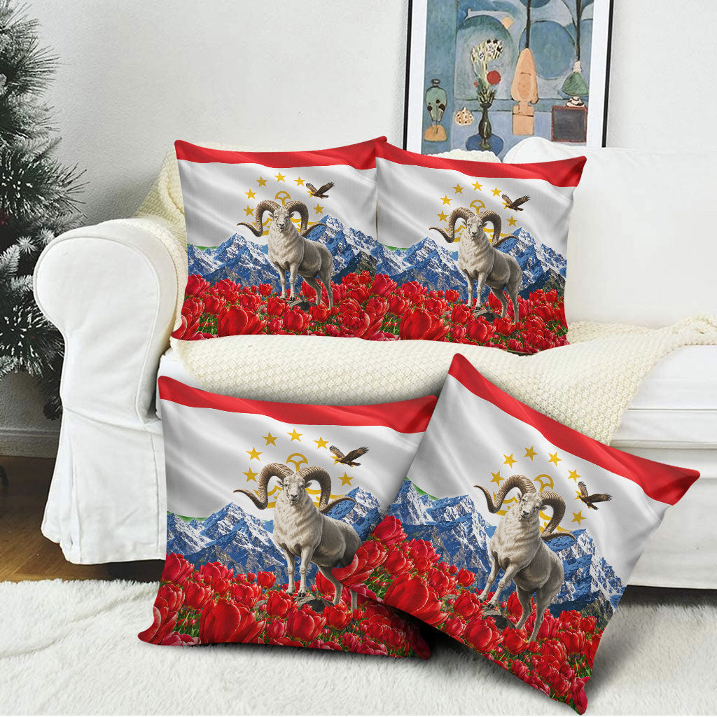 Tajikistan National Pride Pillow Cover Ismoil Somoni Monument Marco Polo Sheep Flag