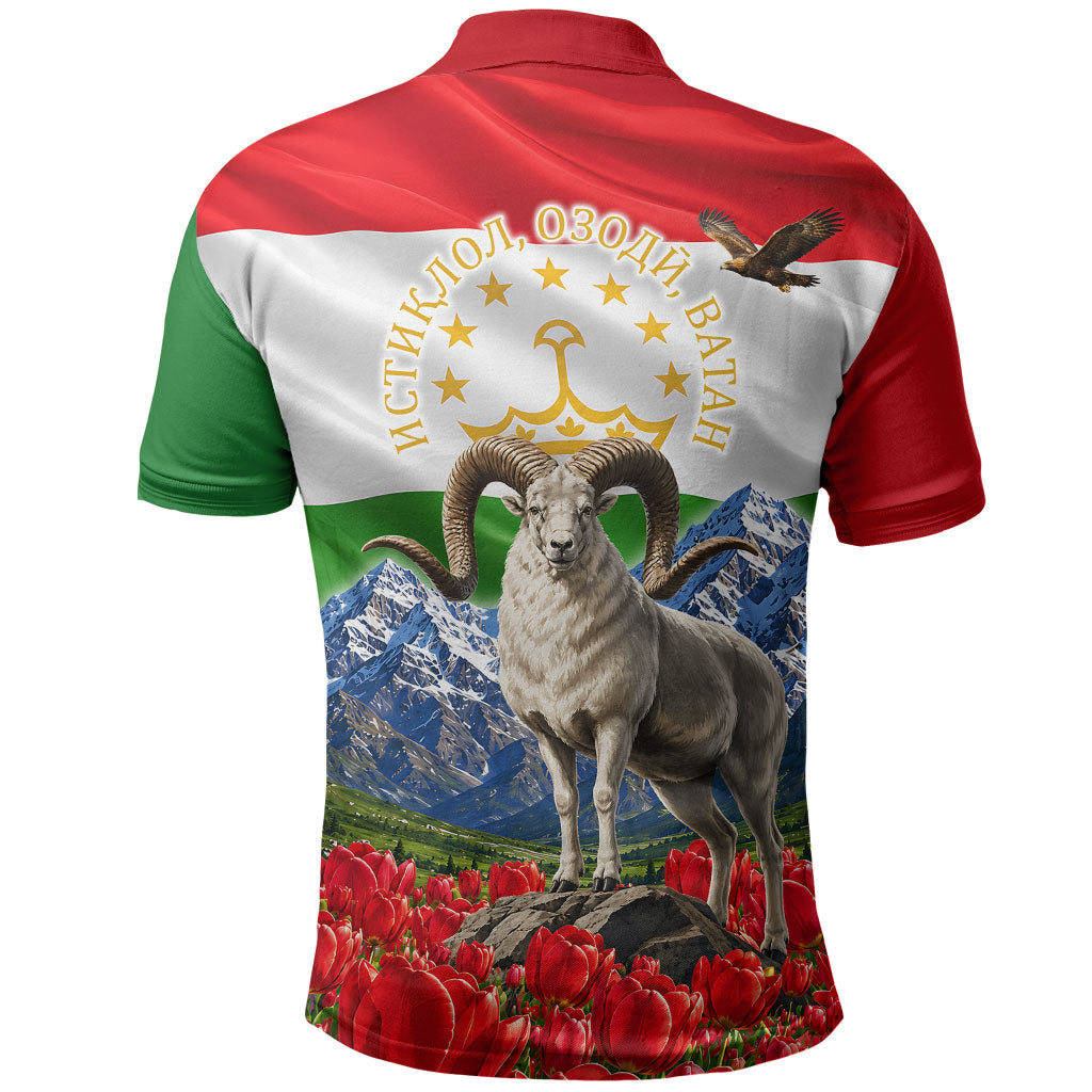 Tajikistan National Pride Polo Shirt Ismoil Somoni Monument Marco Polo Sheep Flag
