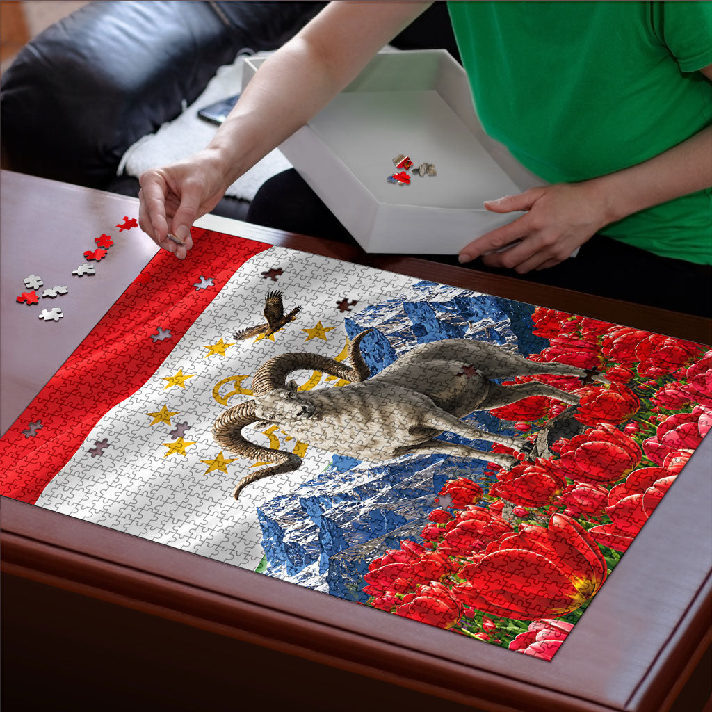 Tajikistan National Pride Puzzle Ismoil Somoni Monument Marco Polo Sheep Flag