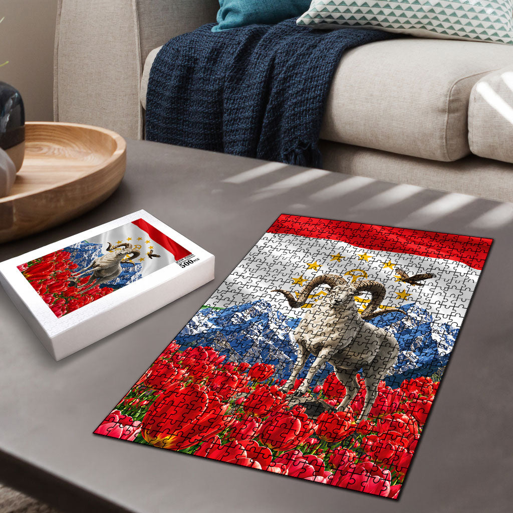Tajikistan National Pride Puzzle Ismoil Somoni Monument Marco Polo Sheep Flag