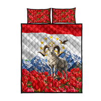 Tajikistan National Pride Quilt Bed Set Ismoil Somoni Monument Marco Polo Sheep Flag