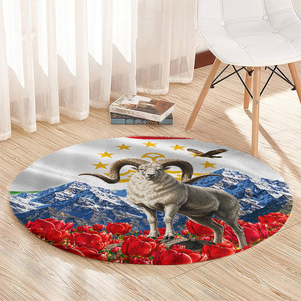 Tajikistan National Pride Round Carpet Ismoil Somoni Monument Marco Polo Sheep Flag