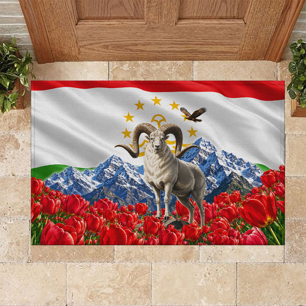 Tajikistan National Pride Rubber Doormat Ismoil Somoni Monument Marco Polo Sheep Flag