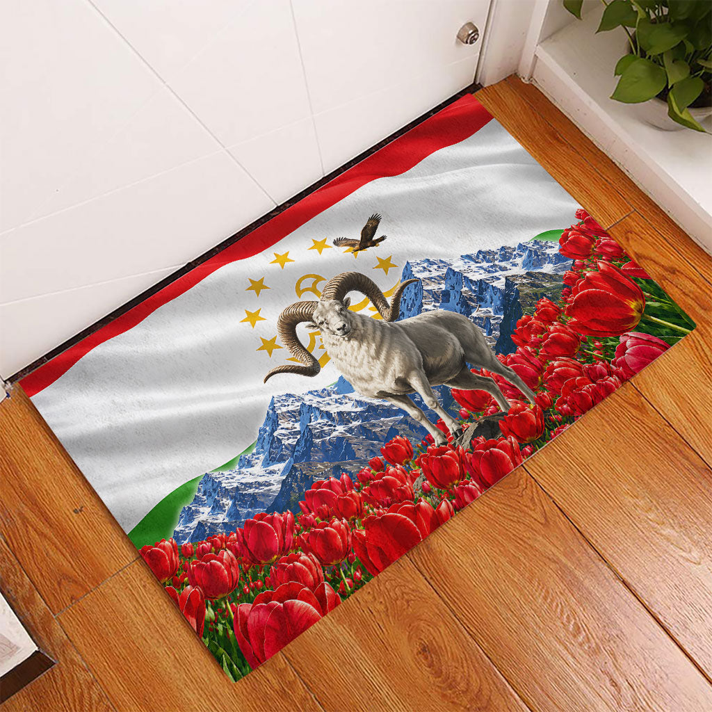 Tajikistan National Pride Rubber Doormat Ismoil Somoni Monument Marco Polo Sheep Flag