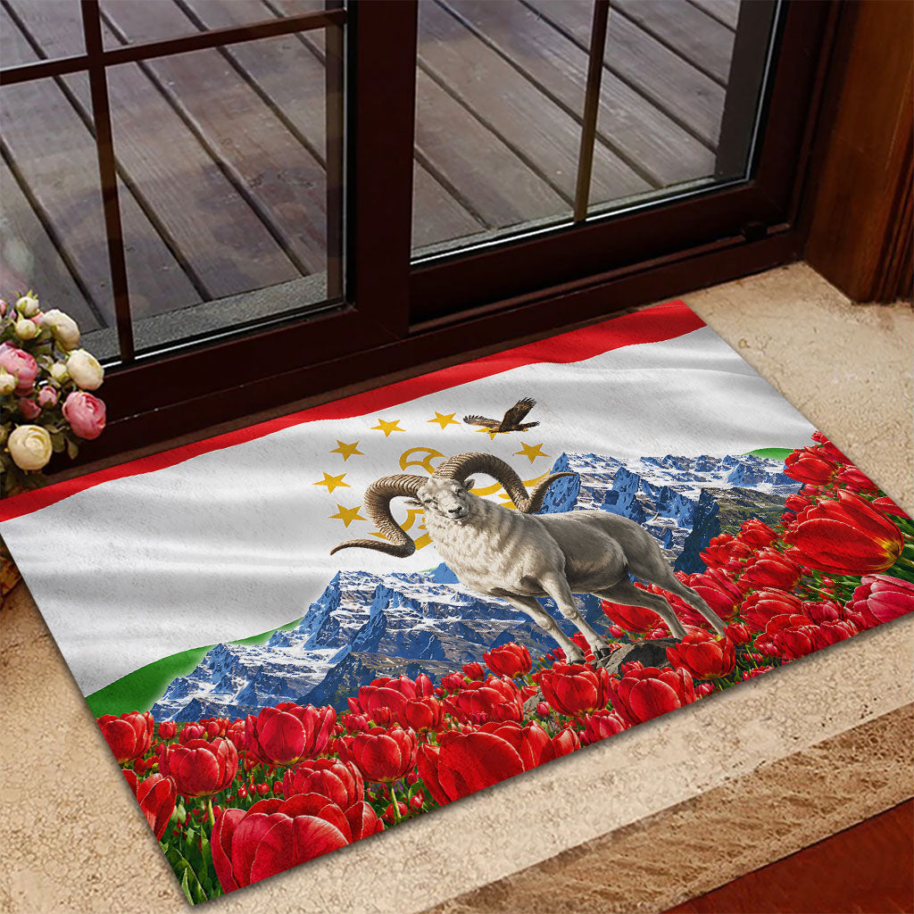 Tajikistan National Pride Rubber Doormat Ismoil Somoni Monument Marco Polo Sheep Flag