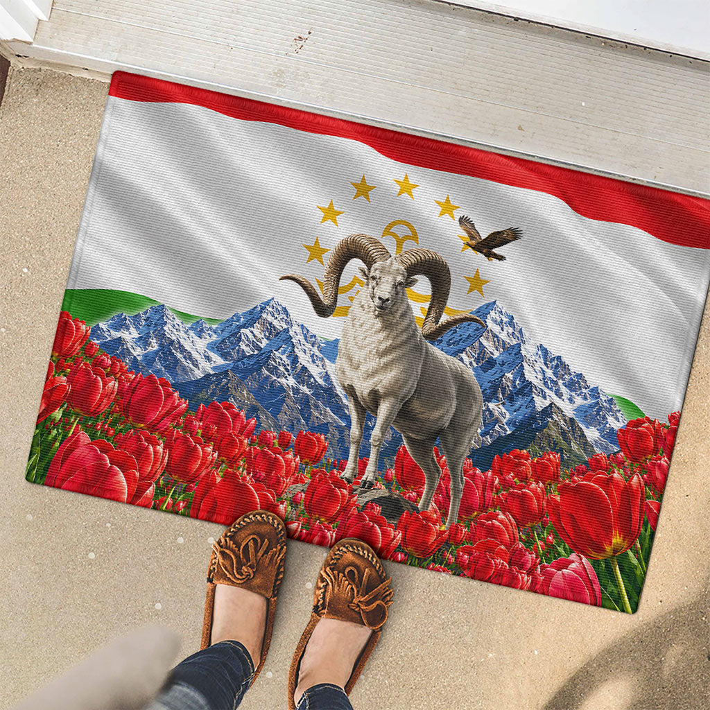 Tajikistan National Pride Rubber Doormat Ismoil Somoni Monument Marco Polo Sheep Flag