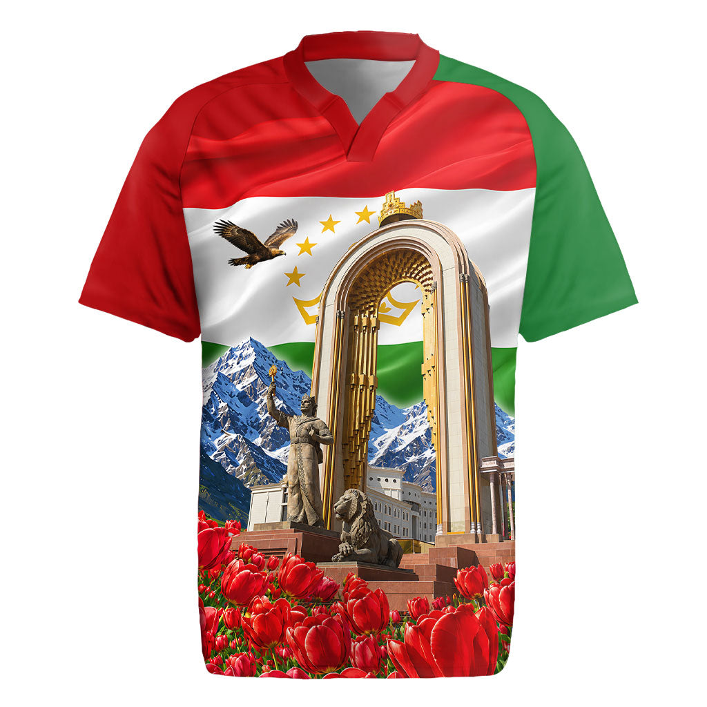 Tajikistan National Pride Rugby Jersey Ismoil Somoni Monument Marco Polo Sheep Flag