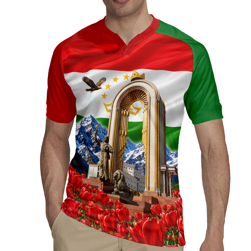 Tajikistan National Pride Rugby Jersey Ismoil Somoni Monument Marco Polo Sheep Flag