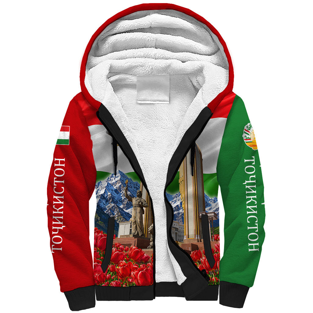 Tajikistan National Pride Sherpa Hoodie Ismoil Somoni Monument Marco Polo Sheep Flag