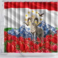 Tajikistan National Pride Shower Curtain Ismoil Somoni Monument Marco Polo Sheep Flag