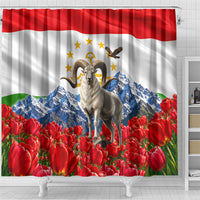 Tajikistan National Pride Shower Curtain Ismoil Somoni Monument Marco Polo Sheep Flag