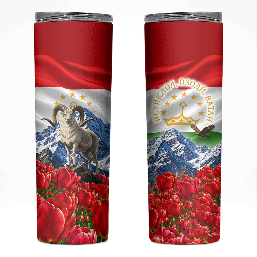Tajikistan National Pride Skinny Tumbler Ismoil Somoni Monument Marco Polo Sheep Flag