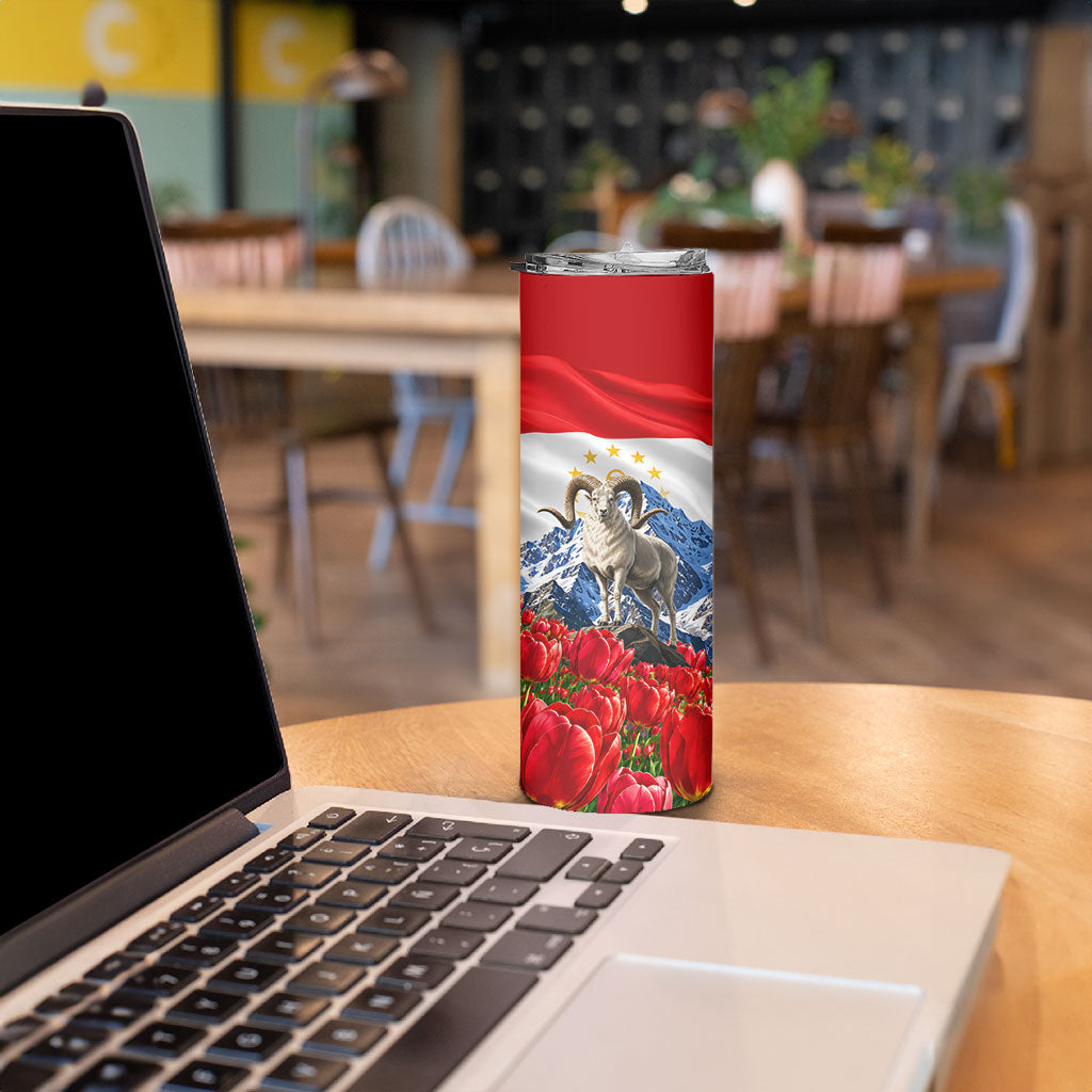 Tajikistan National Pride Skinny Tumbler Ismoil Somoni Monument Marco Polo Sheep Flag