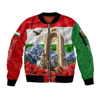 Tajikistan National Pride Sleeve Zip Bomber Jacket Ismoil Somoni Monument Marco Polo Sheep Flag