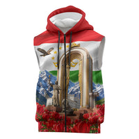 Tajikistan National Pride Sleeveless Zip Hoodie Ismoil Somoni Monument Marco Polo Sheep Flag