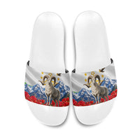 Tajikistan National Pride Slide Sandals Ismoil Somoni Monument Marco Polo Sheep Flag