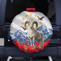Tajikistan National Pride Spare Tire Cover Ismoil Somoni Monument Marco Polo Sheep Flag