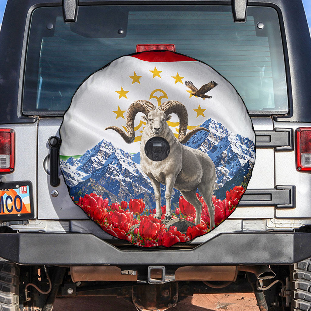Tajikistan National Pride Spare Tire Cover Ismoil Somoni Monument Marco Polo Sheep Flag