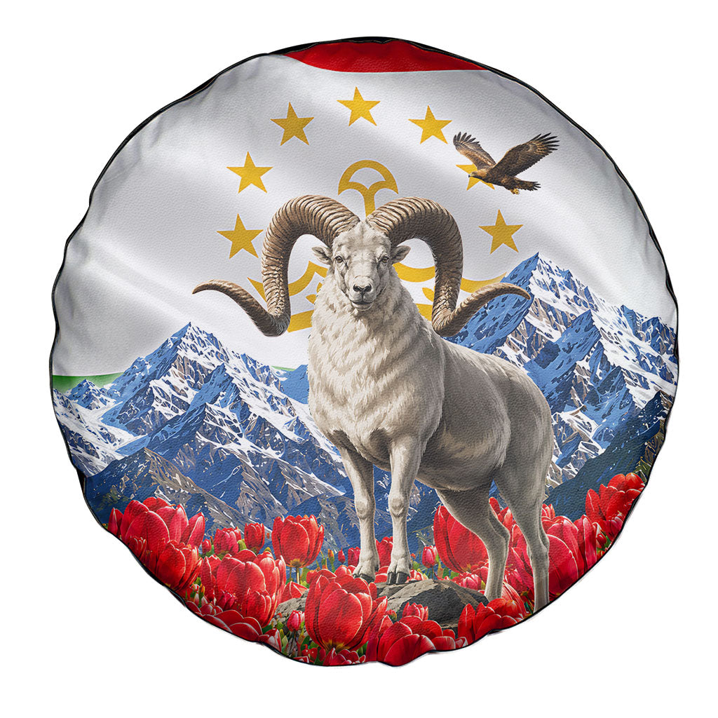 Tajikistan National Pride Spare Tire Cover Ismoil Somoni Monument Marco Polo Sheep Flag