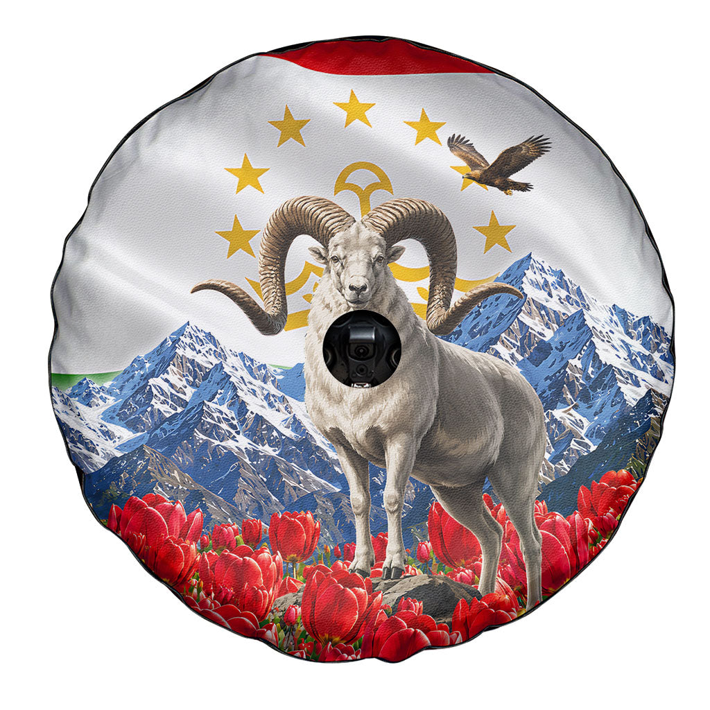 Tajikistan National Pride Spare Tire Cover Ismoil Somoni Monument Marco Polo Sheep Flag
