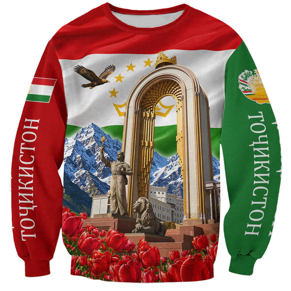Tajikistan National Pride Sweatshirt Ismoil Somoni Monument Marco Polo Sheep Flag