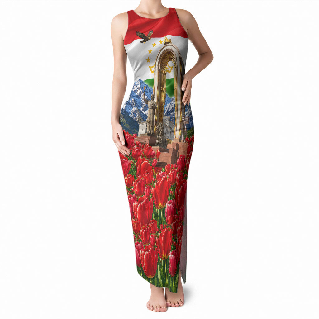 Tajikistan National Pride Tank Maxi Dress Ismoil Somoni Monument Marco Polo Sheep Flag