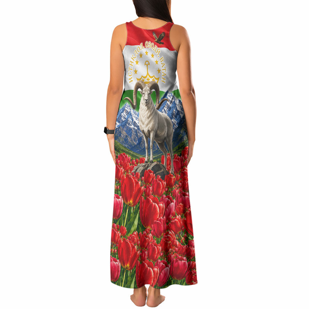 Tajikistan National Pride Tank Maxi Dress Ismoil Somoni Monument Marco Polo Sheep Flag