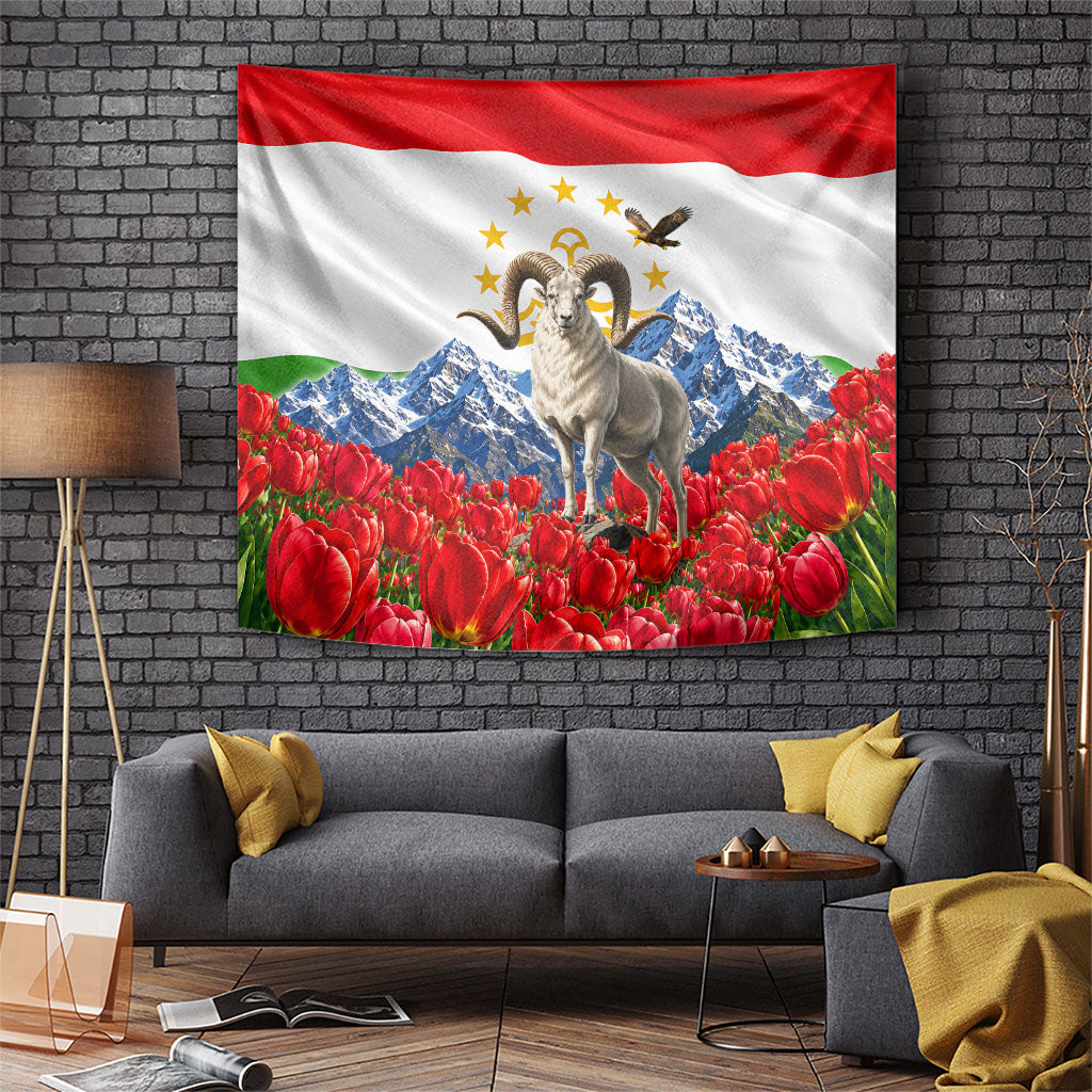 Tajikistan National Pride Tapestry Ismoil Somoni Monument Marco Polo Sheep Flag