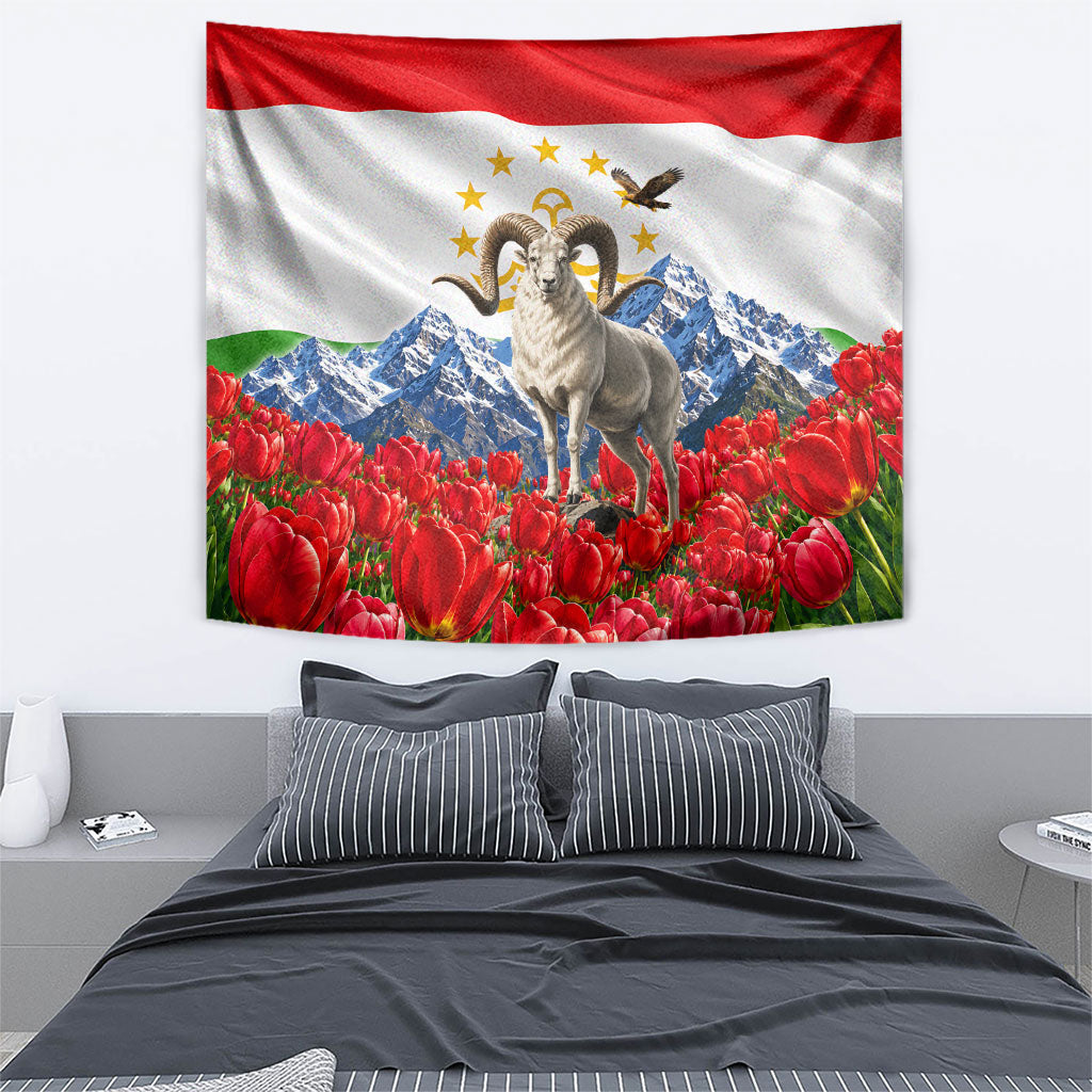 Tajikistan National Pride Tapestry Ismoil Somoni Monument Marco Polo Sheep Flag