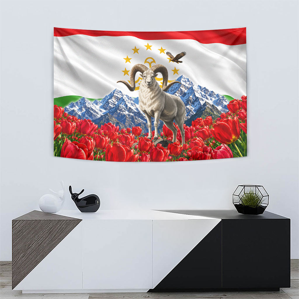 Tajikistan National Pride Tapestry Ismoil Somoni Monument Marco Polo Sheep Flag
