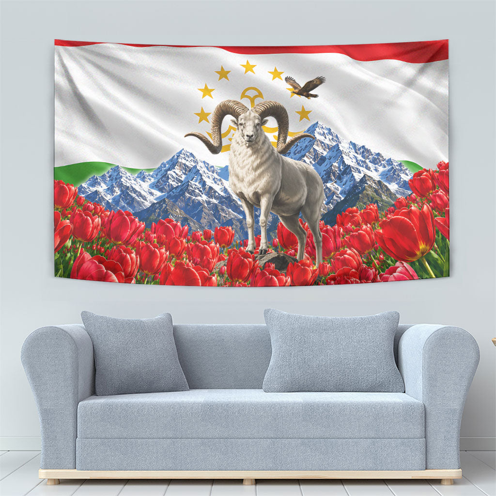 Tajikistan National Pride Tapestry Ismoil Somoni Monument Marco Polo Sheep Flag