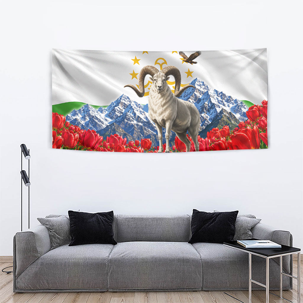 Tajikistan National Pride Tapestry Ismoil Somoni Monument Marco Polo Sheep Flag