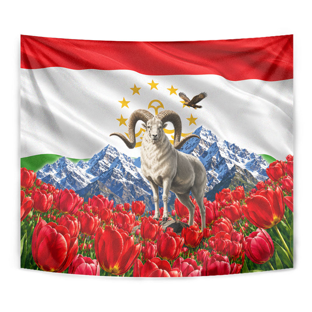 Tajikistan National Pride Tapestry Ismoil Somoni Monument Marco Polo Sheep Flag