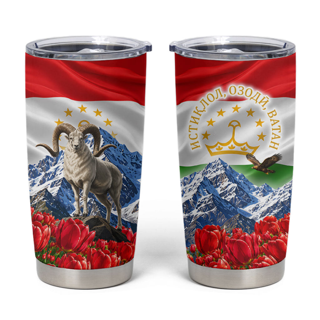 Tajikistan National Pride Tumbler Cup Ismoil Somoni Monument Marco Polo Sheep Flag