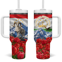 Tajikistan National Pride Tumbler With Handle Ismoil Somoni Monument Marco Polo Sheep Flag