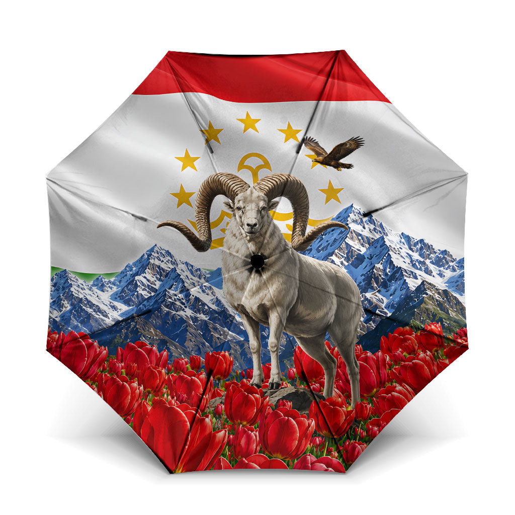 Tajikistan National Pride Umbrella Ismoil Somoni Monument Marco Polo Sheep Flag