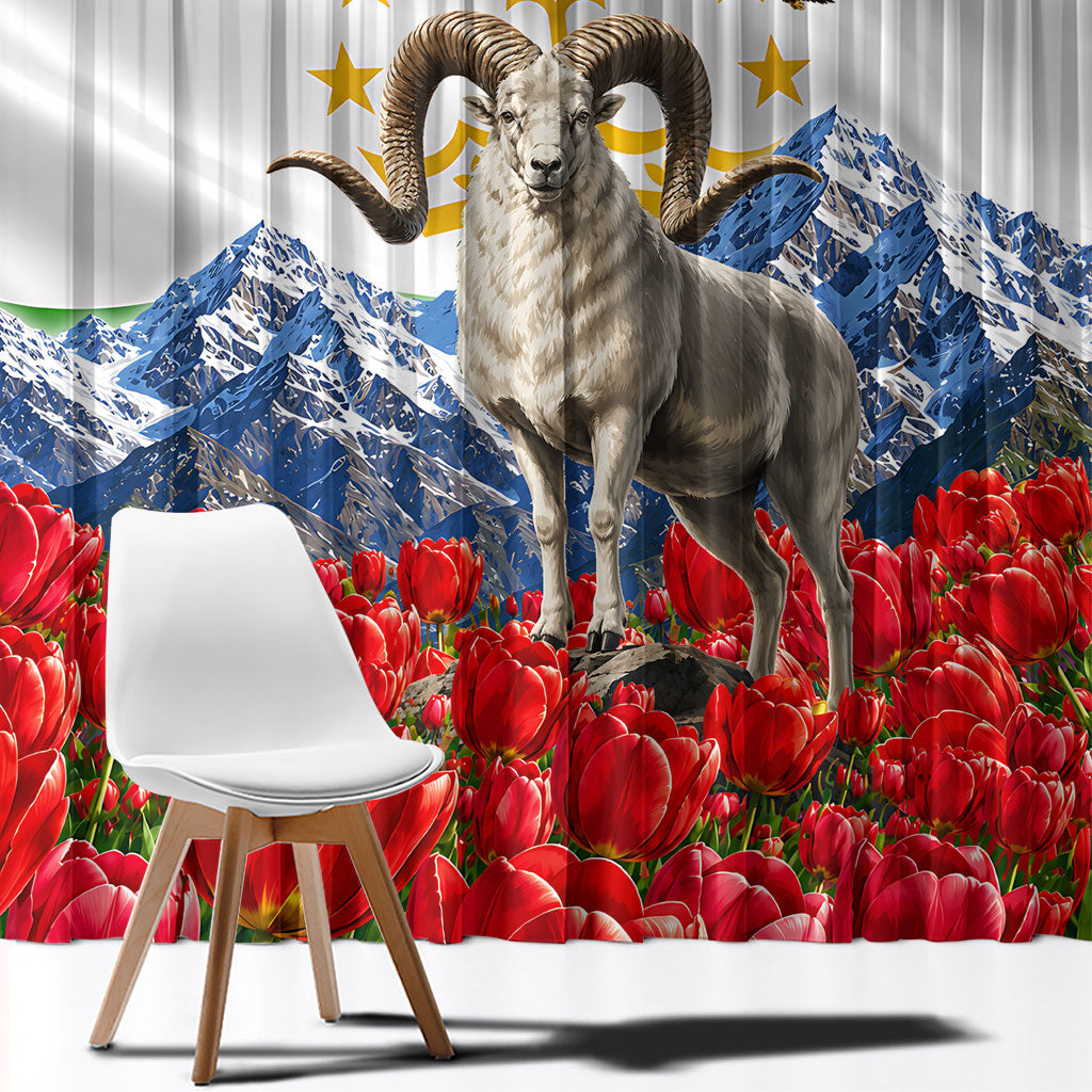 Tajikistan National Pride Window Curtain Ismoil Somoni Monument Marco Polo Sheep Flag