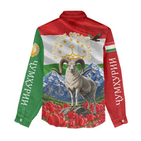 Tajikistan National Pride Women Casual Shirt Ismoil Somoni Monument Marco Polo Sheep Flag