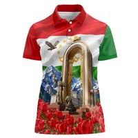Tajikistan National Pride Women Polo Shirt Ismoil Somoni Monument Marco Polo Sheep Flag