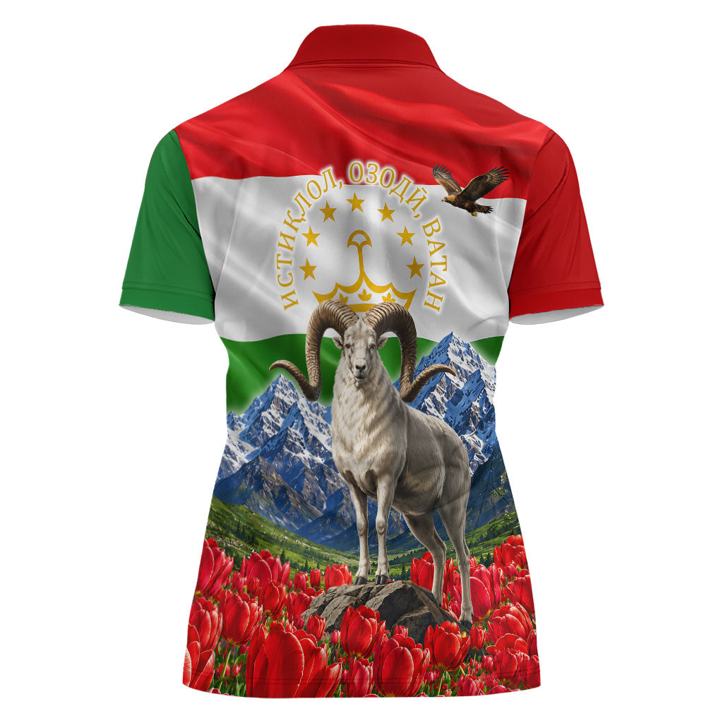 Tajikistan National Pride Women Polo Shirt Ismoil Somoni Monument Marco Polo Sheep Flag