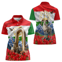 Tajikistan National Pride Women Polo Shirt Ismoil Somoni Monument Marco Polo Sheep Flag