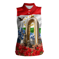 Tajikistan National Pride Women Sleeveless Polo Shirt Ismoil Somoni Monument Marco Polo Sheep Flag