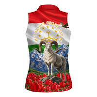 Tajikistan National Pride Women Sleeveless Polo Shirt Ismoil Somoni Monument Marco Polo Sheep Flag
