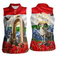 Tajikistan National Pride Women Sleeveless Polo Shirt Ismoil Somoni Monument Marco Polo Sheep Flag