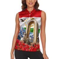 Tajikistan National Pride Women Sleeveless Polo Shirt Ismoil Somoni Monument Marco Polo Sheep Flag